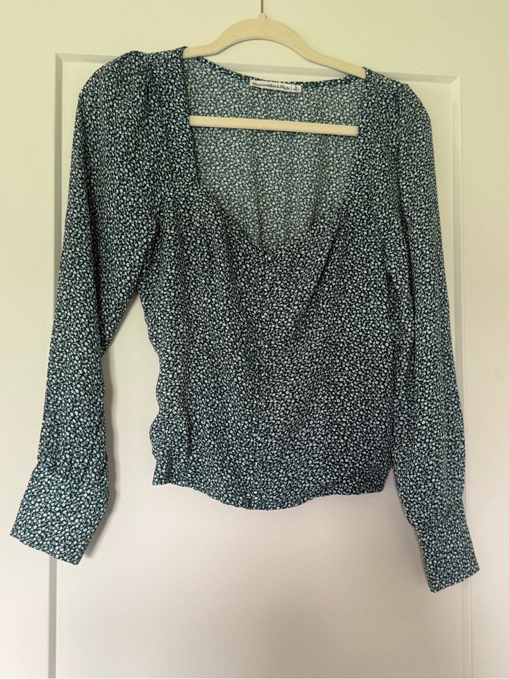 Abercrombie & Fitch Teal Ditsy Floral Wrap-Style Blouse
